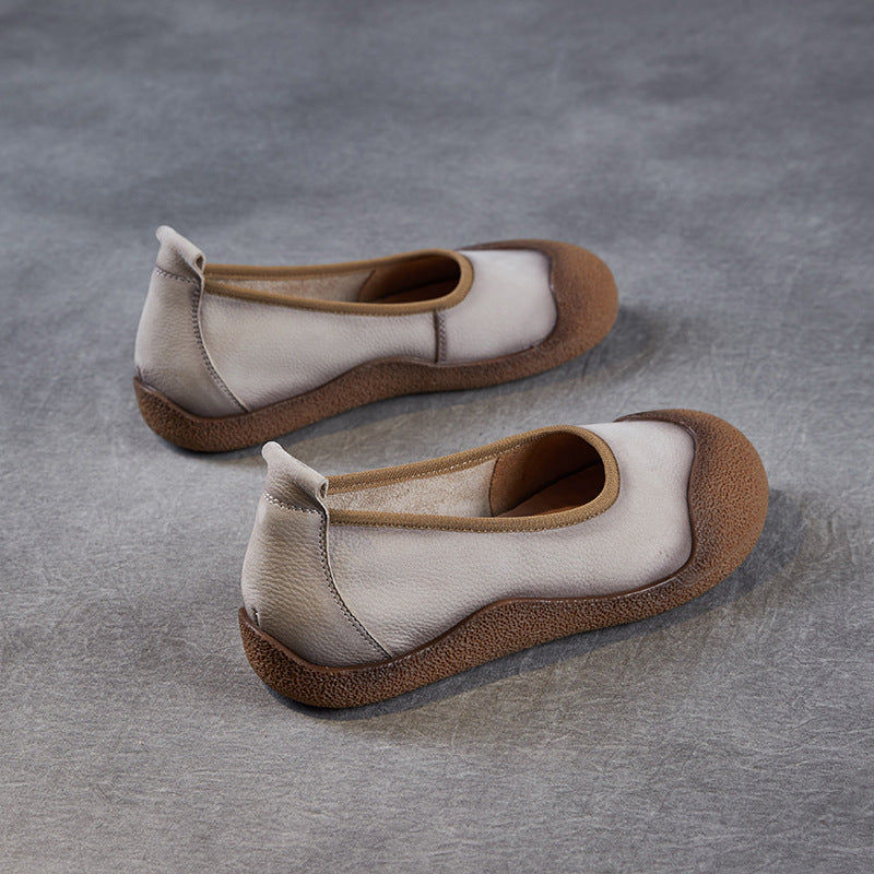 Women Vintage Leather Low Top Casual Flats-RAIIFY