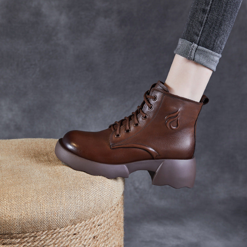 Women Vintage Solid Leather Classic Boots-RAIIFY