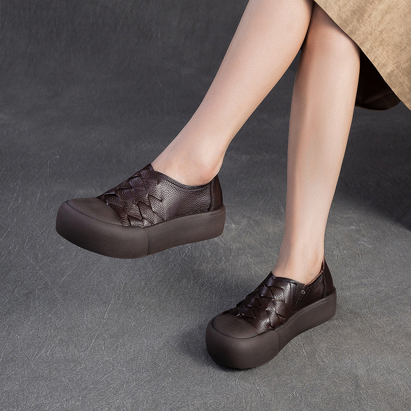 Women's Vintage Leather Slip-on Platform Casual Shoes-RAIIFY
