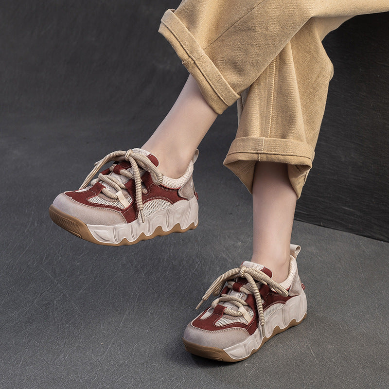 Women Fashion Color Matching Leather Breathable Casual Shoes-RAIIFY