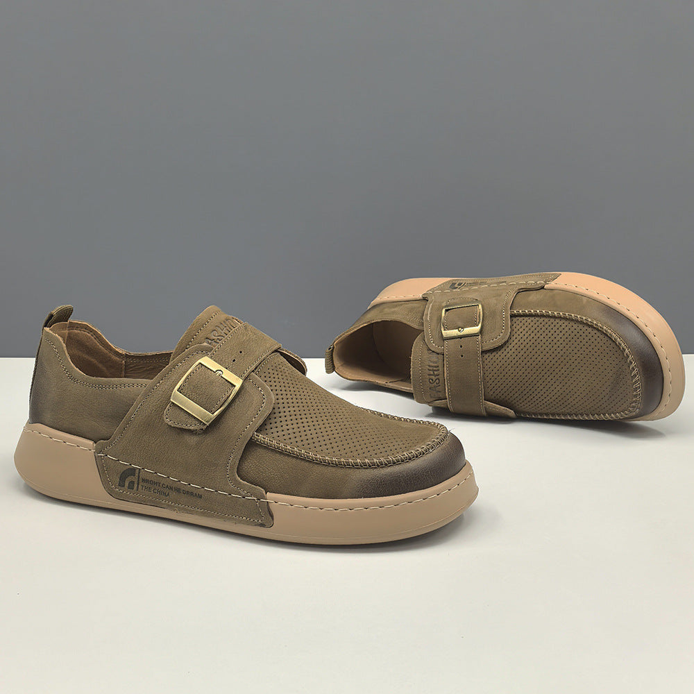 Men Retro Plain Breathable Leather Flat Casual Shoes-RAIIFY