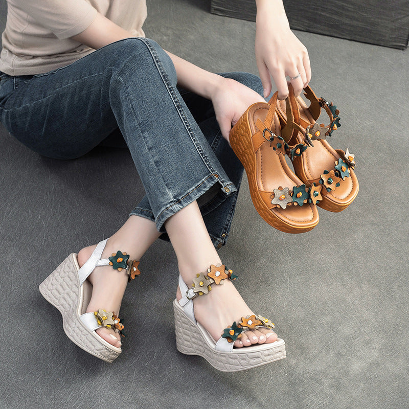 Women Summer Leather Chunky Heel Platform Sandals-RAIIFY
