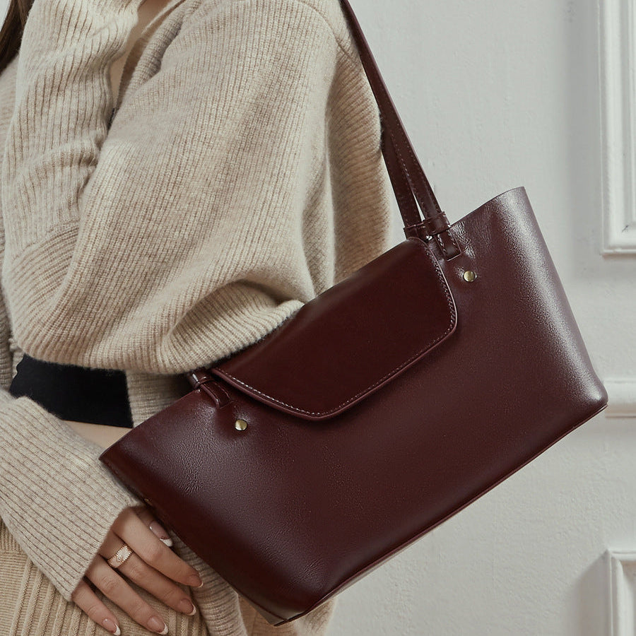 Women's Simple Plain Leather Casual Shoulder Bag-RAIIFY