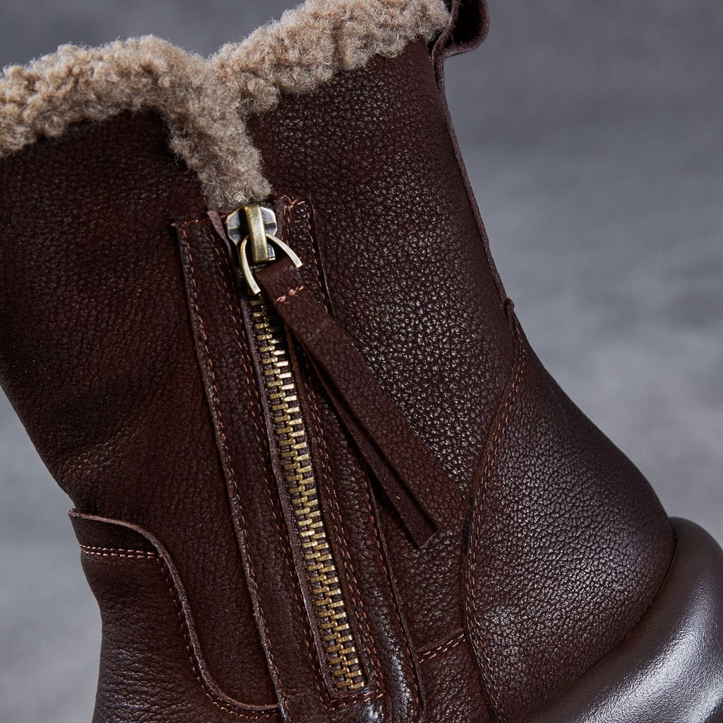 Women's Vintage Leather Furred Mid-Calf Snow Boots-RAIIFY