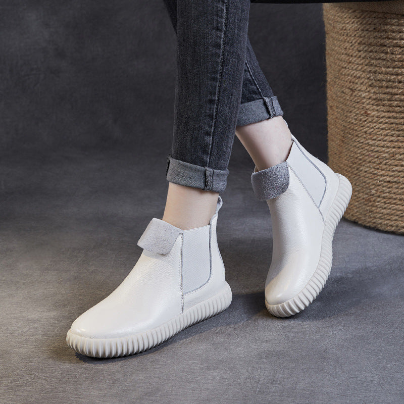 Women's Minimalist Leather Flat Ankle Boots-RAIIFY