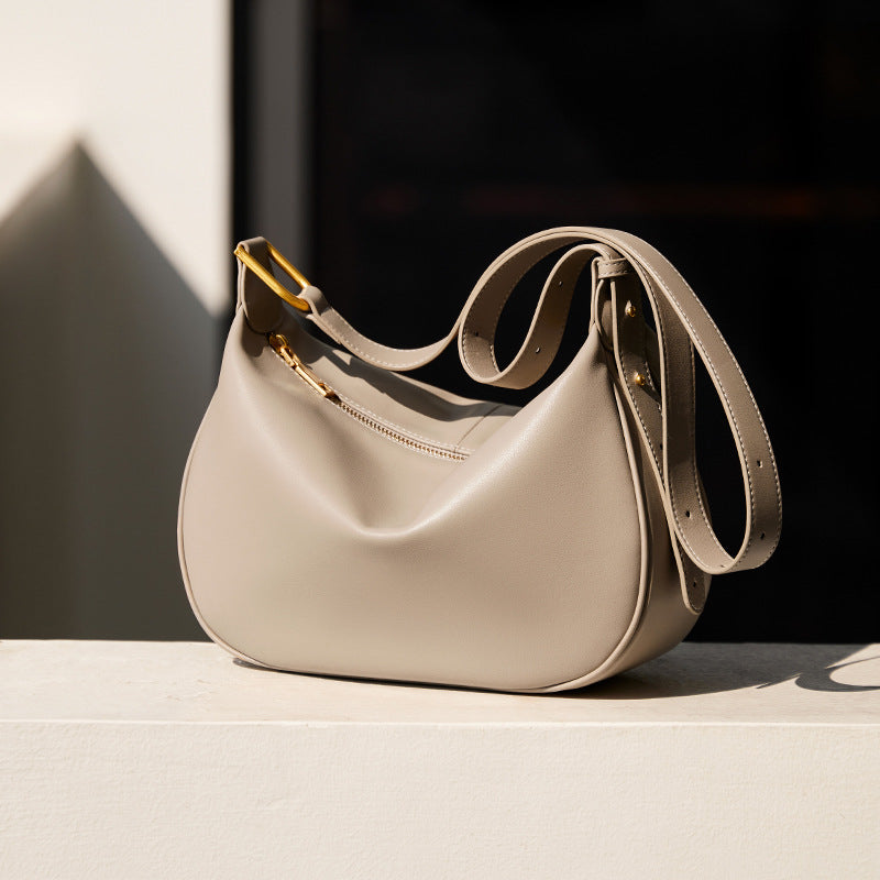 Women's Minimalist Leather Crescent Crossbody Bag-RAIIFY