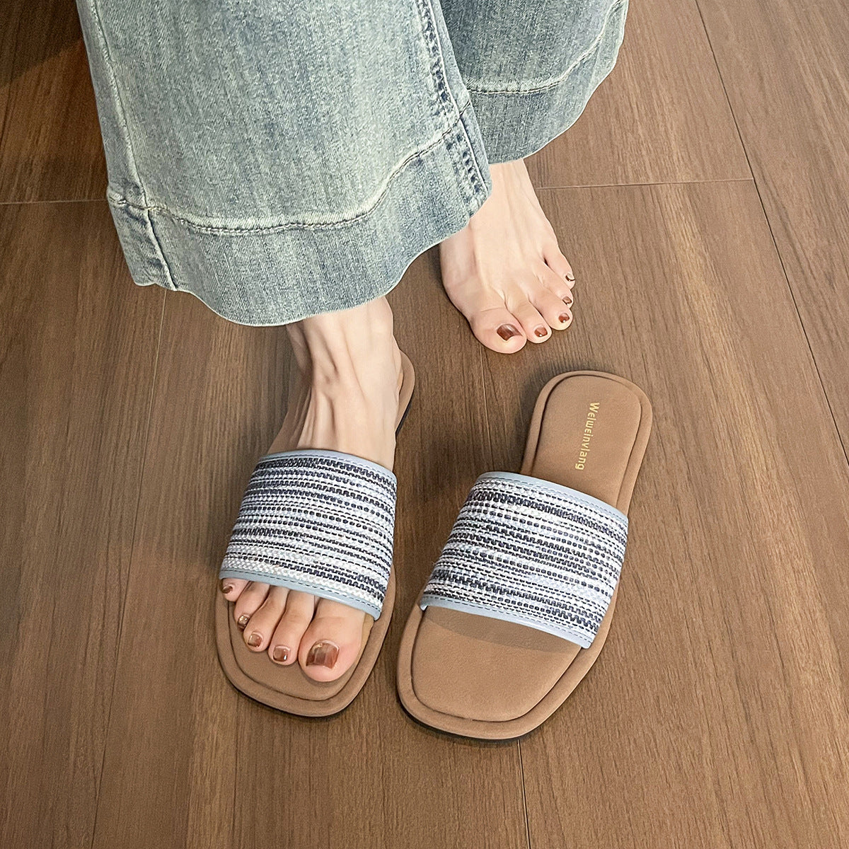 Women's Fashion Woven Flat Casual Slides-RAIIFY