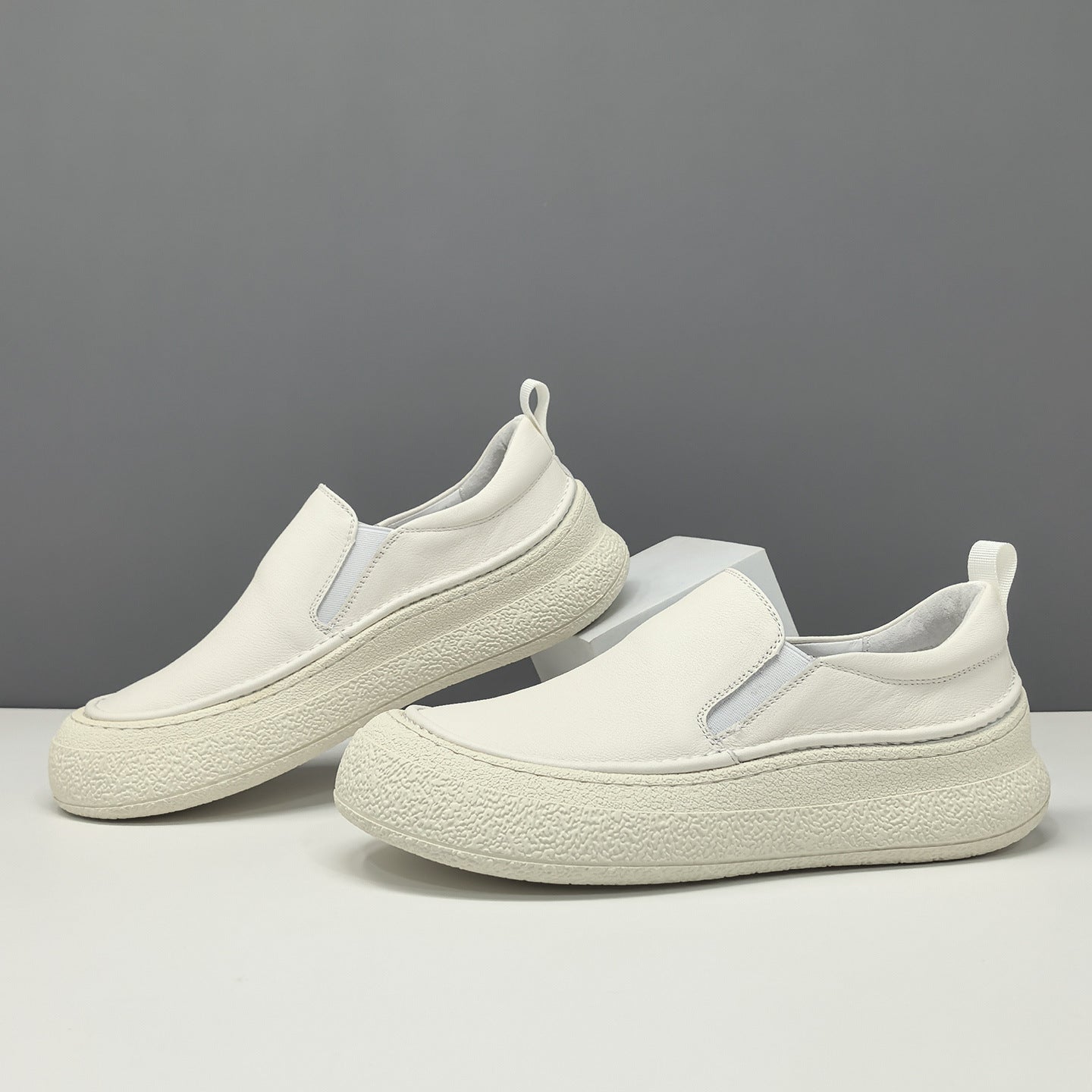 Men's Plain Leather Low Top Casual Loafers-RAIIFY