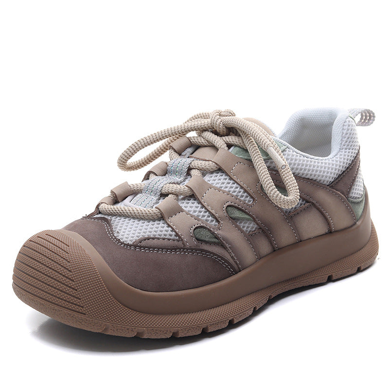 Women's Breathable Mesh Leather Low Top Casual Shoes-RAIIFY