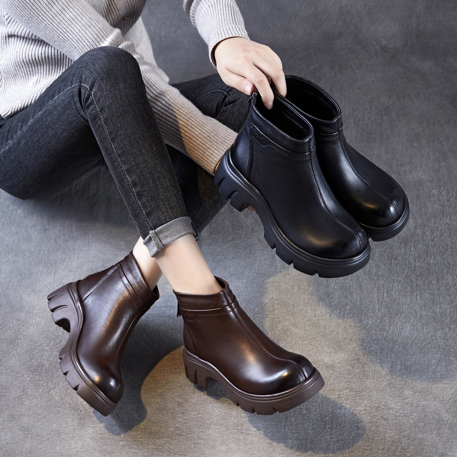 Women's Minimalist Leather Furred Ankle Boots-RAIIFY