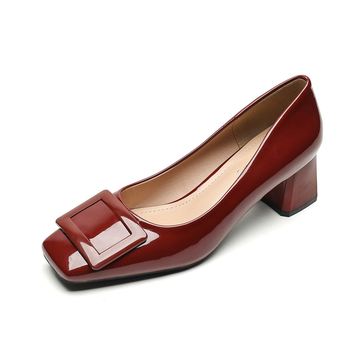 Women Fashion Glossy Leather Casual Chunky Heel Pumps-RAIIFY