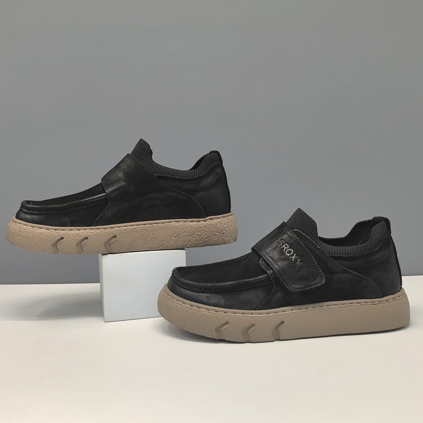 Men's Retro Minimalist Leather Velcro Casual Shoes-RAIIFY