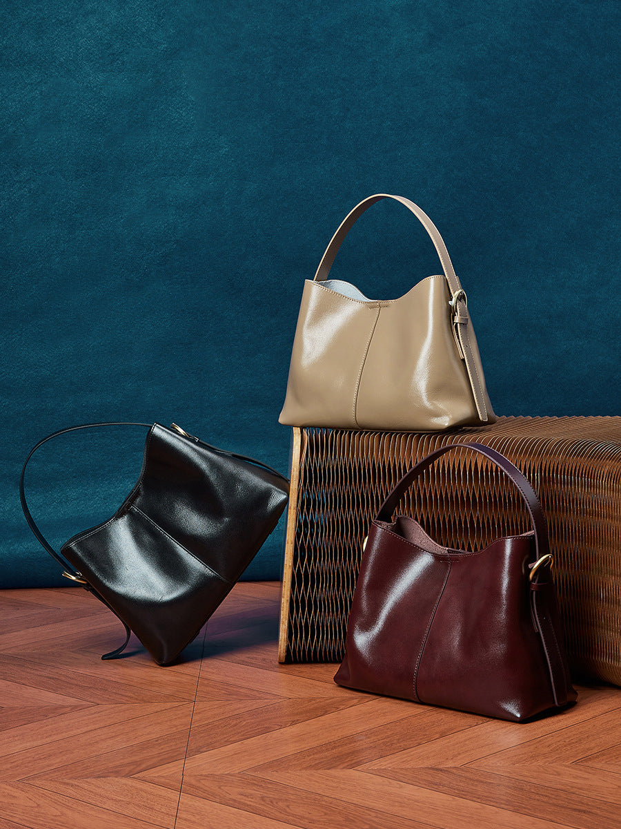 Women's Fashion Plain Leather Casual Tote Bag-RAIIFY