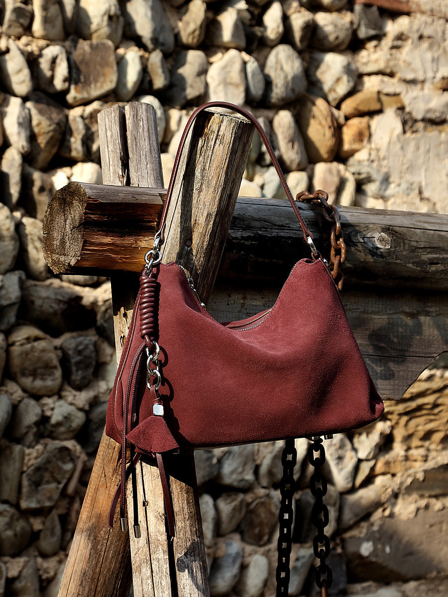 Women’s Retro Plain Suede Leather Shoulder Bag-RAIIFY