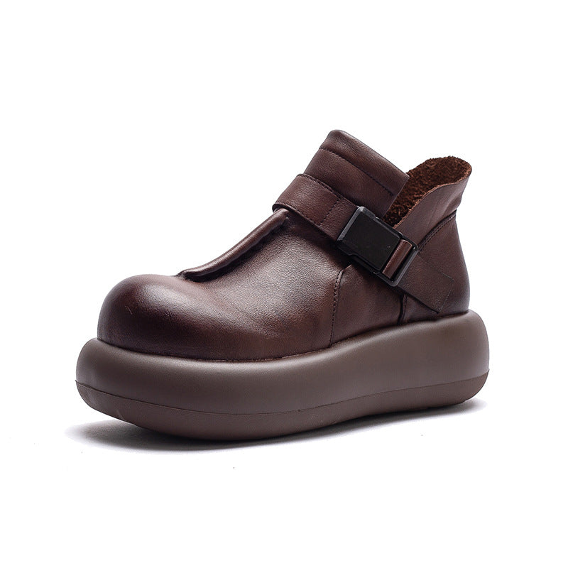 Women's Minimalist Plain Leather Platform Ankle Boots-RAIIFY