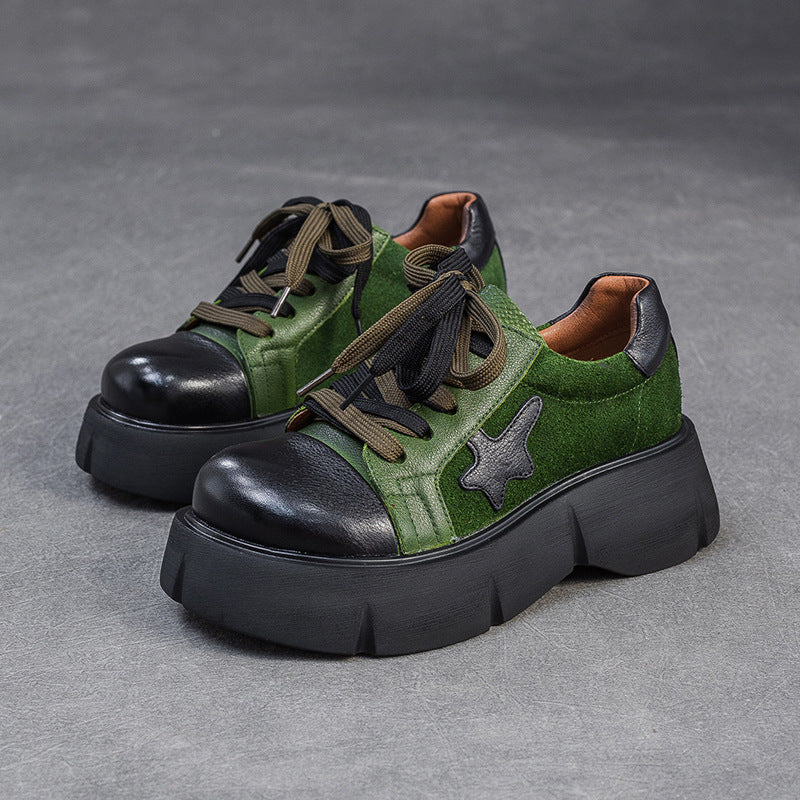 Women's Retro Leather Flat Platform Casual Shoes-RAIIFY