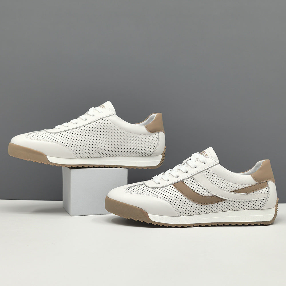 Men Fashion Hollow Leather Flat Casual Sneakers-RAIIFY