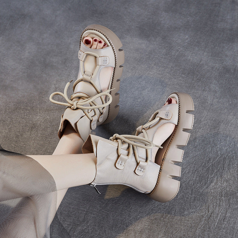 Women Fashion Cowhide Platform High-Top Sandals-RAIIFY