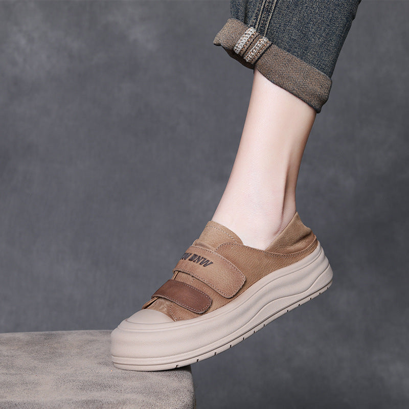 Women's Retro Velcro Leather Flat Casual Shoes-RAIIFY