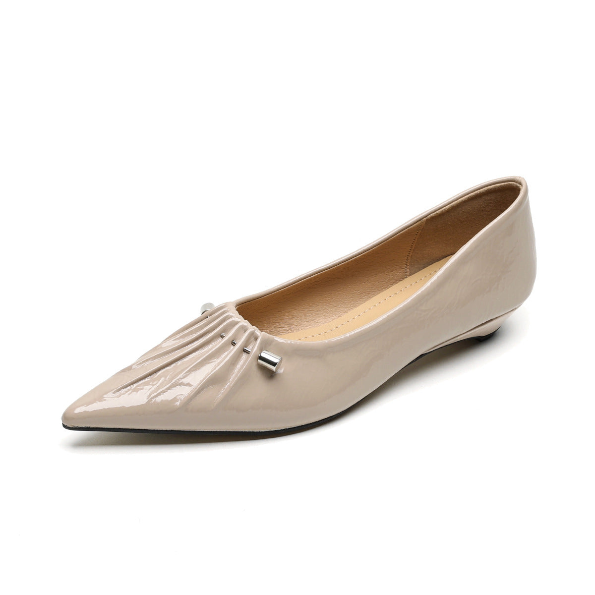 Women's Low Heel Wrinkle Metallic Accents Pointed-Toe Flats-RAIIFY