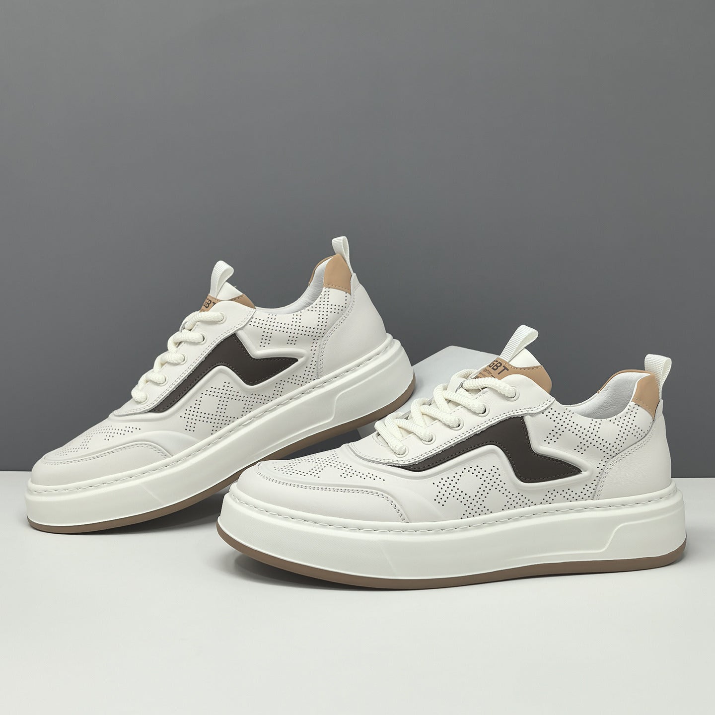 Men's Genuine Leather Hollow Out Breathable Thick Sole Sneakers-RAIIFY