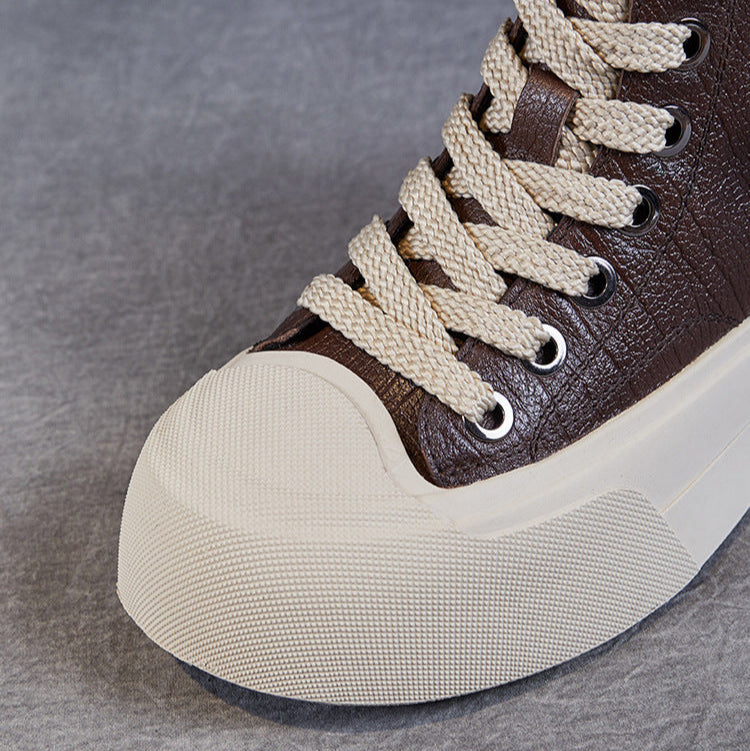 Women's Casual Plain Leather Flat Ankle Boots-RAIIFY