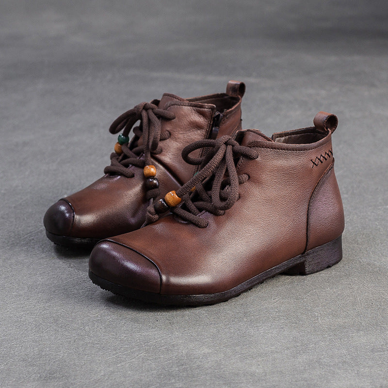 Women's Vintage Leather Comfort Flat Ankle Boots-RAIIFY