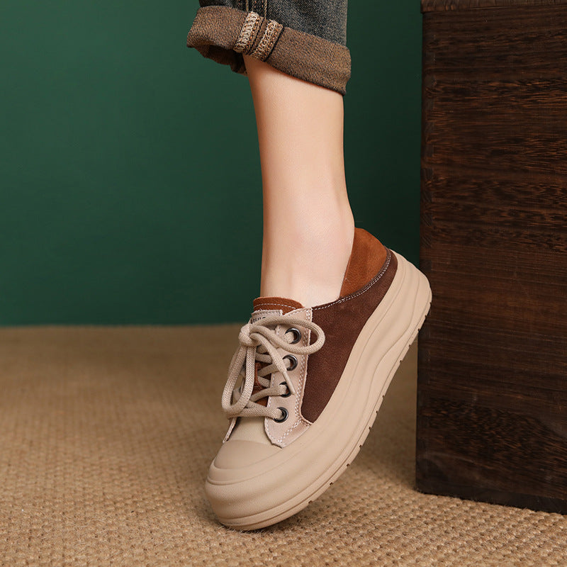 Women Minimalism Color Matching Leather Casual Shoes-RAIIFY