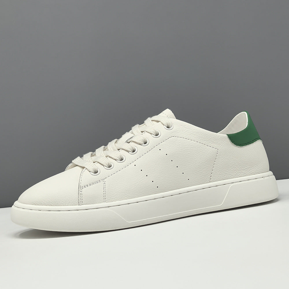 Men's Fashion Leather Low Top White Sneakers-RAIIFY