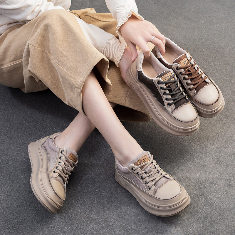 Women Genuine Leather Chunky Platform Breathable Shoes-RAIIFY