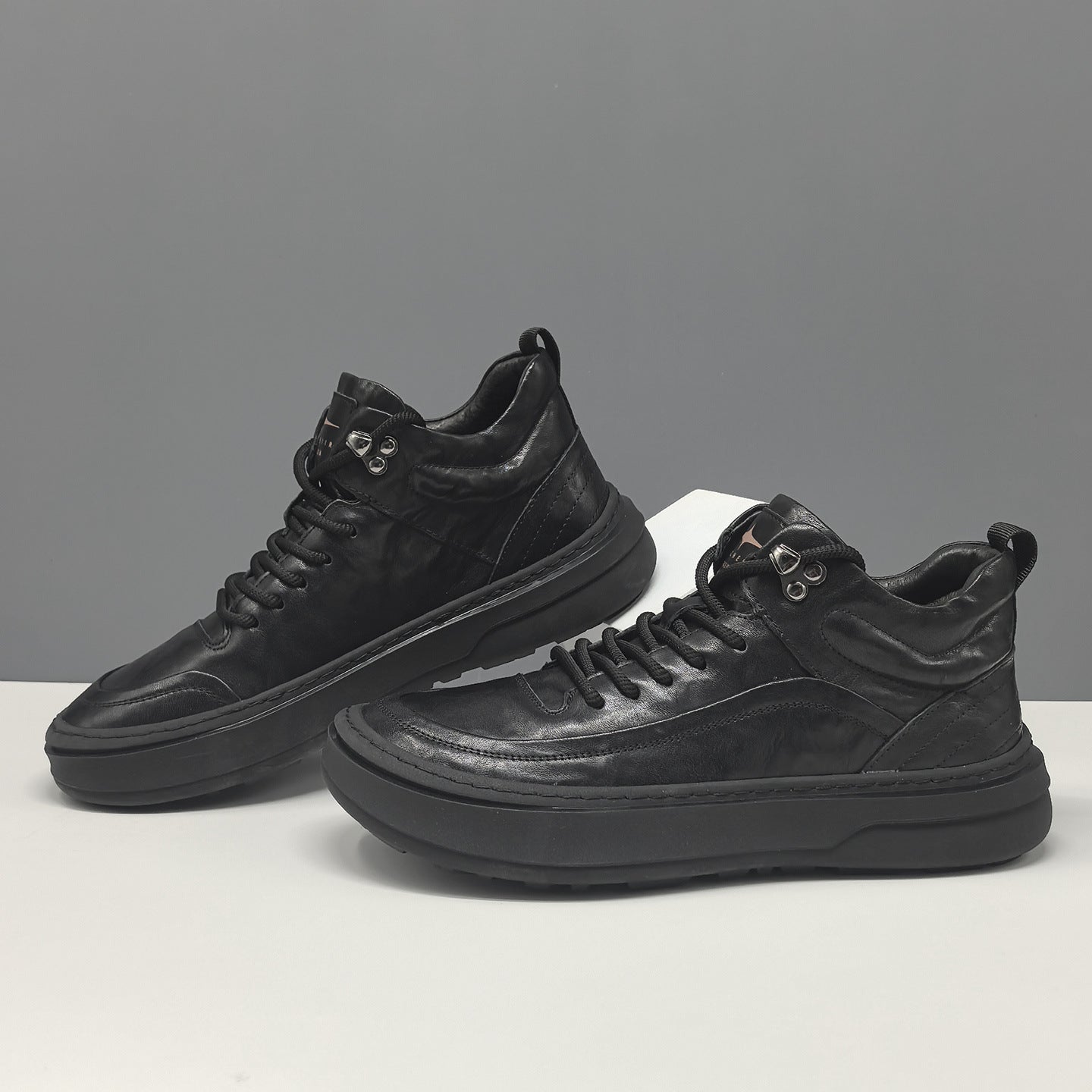 Men's Plain Quilted Leather High Top Casual Shoes-RAIIFY