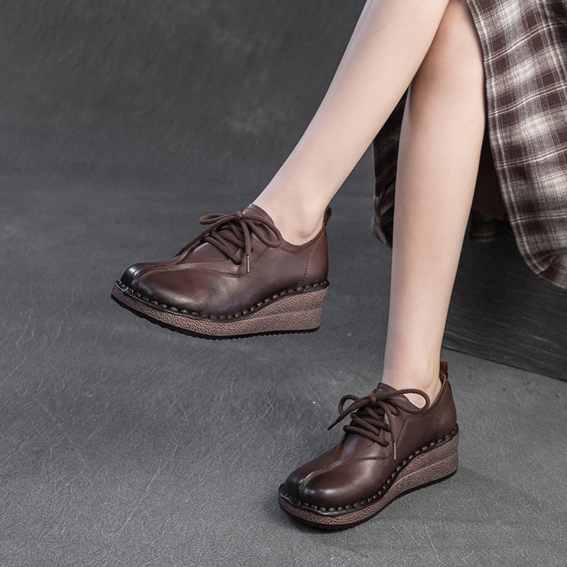 Women's Vintage Leather Wedge Casual Shoes-RAIIFY