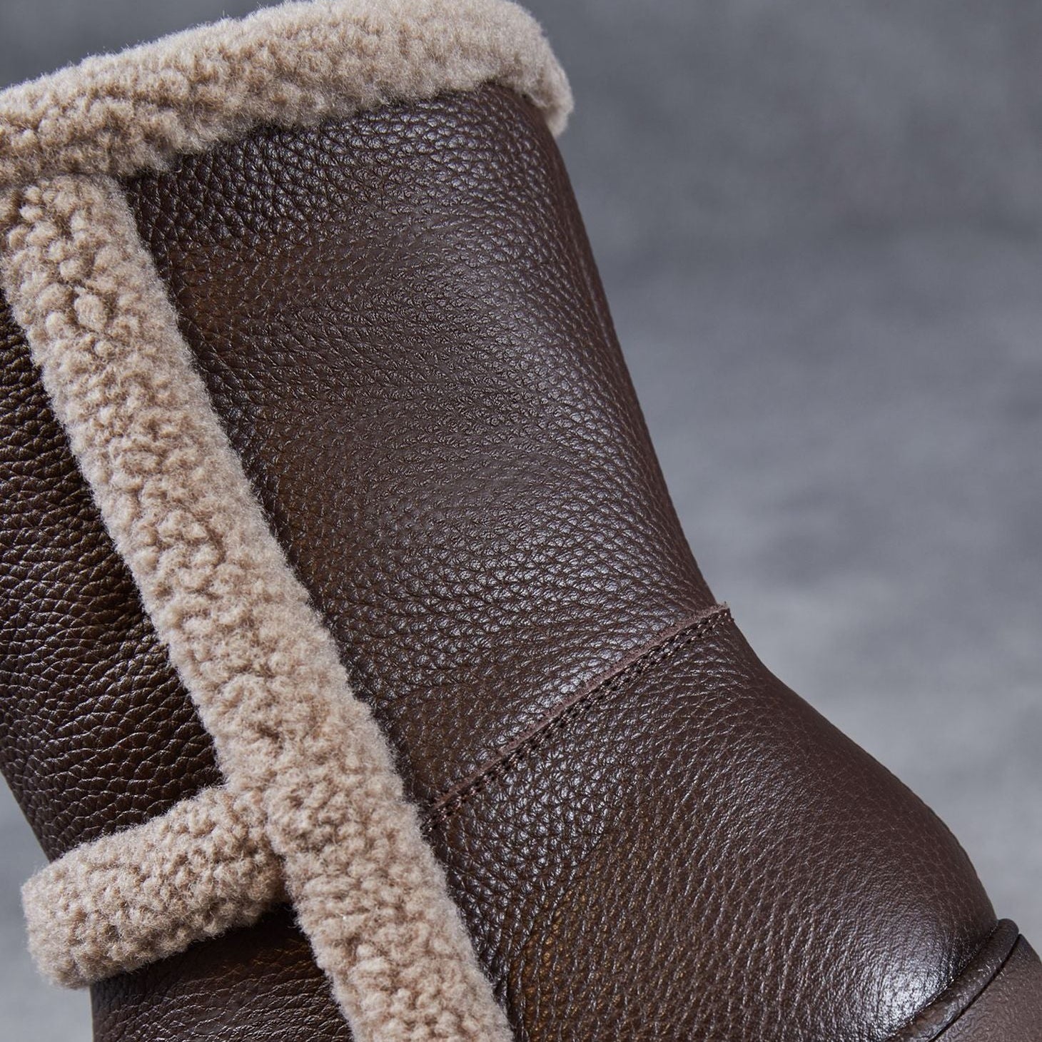 Women's Leather Comfort Slip-on Mid-Calf Snow Boots-RAIIFY