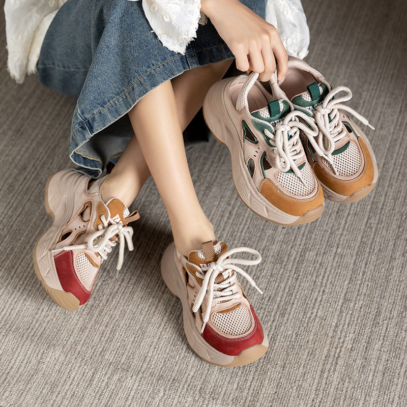 Women's Color Matching Hollow Platform Casual Shoes-RAIIFY