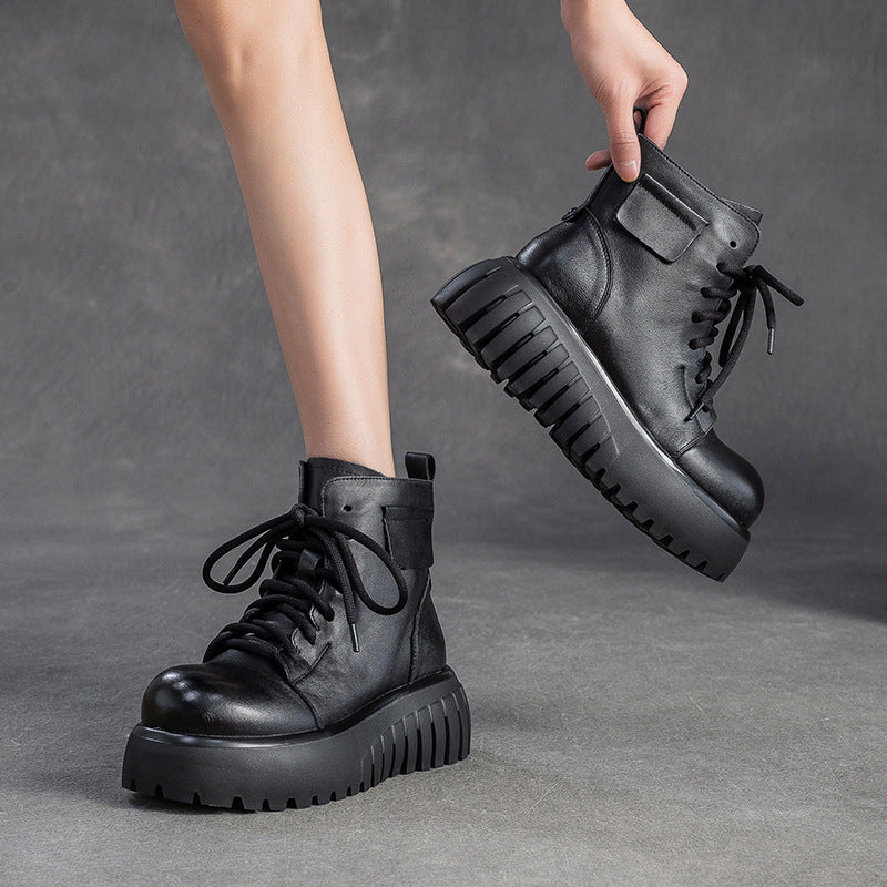 Women's Vintage Leather Casual Platform Boots-RAIIFY