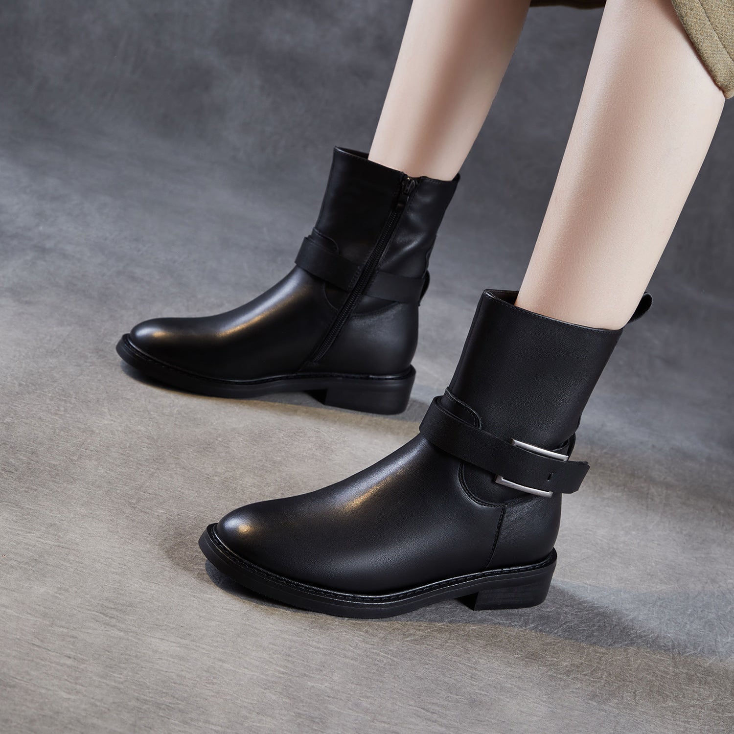 Women's Minimalist Leather Winter Furred Boots-RAIIFY