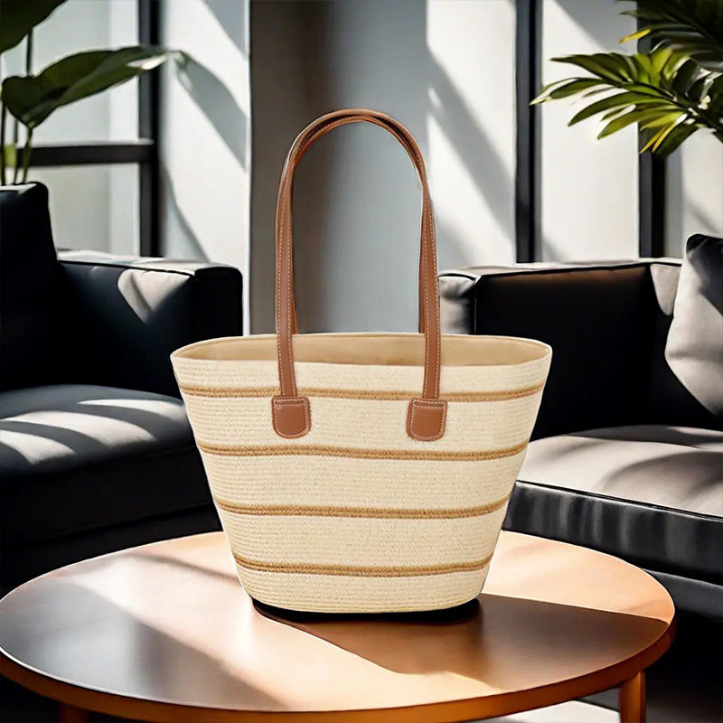 Women's Striped Straw Fashion Casual Tote Bag-RAIIFY