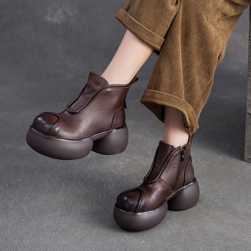 Women's Minimalist Retro Leather Chunky Ankle Boots-RAIIFY