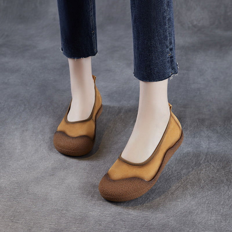 Women Vintage Leather Low Top Casual Flats-RAIIFY