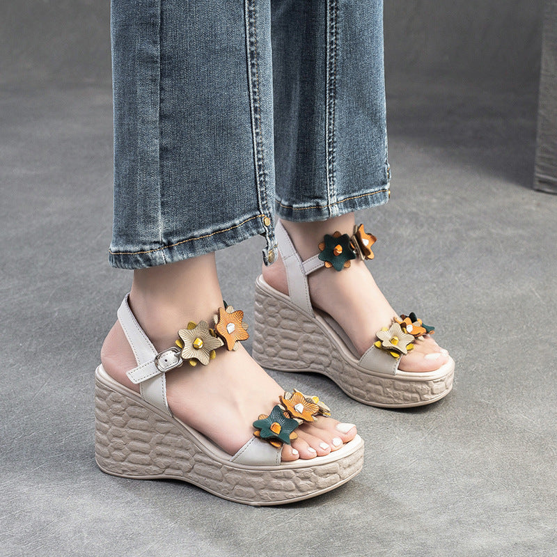 Women Summer Leather Chunky Heel Platform Sandals-RAIIFY