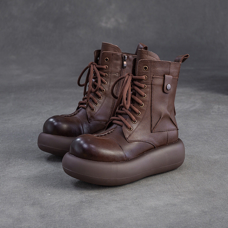 Women's Retro Leather Casual Platform Boots-RAIIFY
