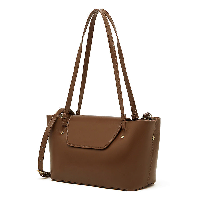 Women's Simple Plain Leather Casual Shoulder Bag-RAIIFY