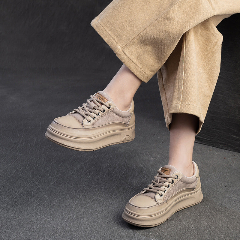 Women Genuine Leather Chunky Platform Breathable Shoes-RAIIFY