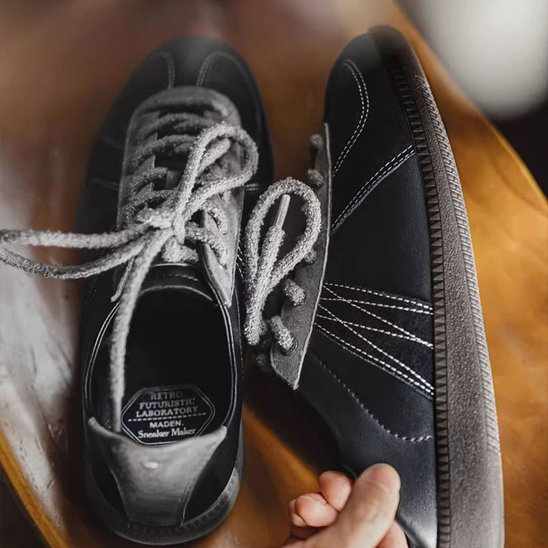 Men’s Plain Leather Trainers – Breathable & Lightweight with Contrast Stitching-RAIIFY