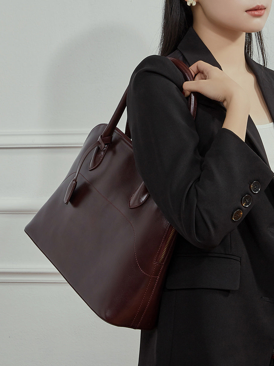 Women's Retro Plain Leather Casual Tote Bag-RAIIFY