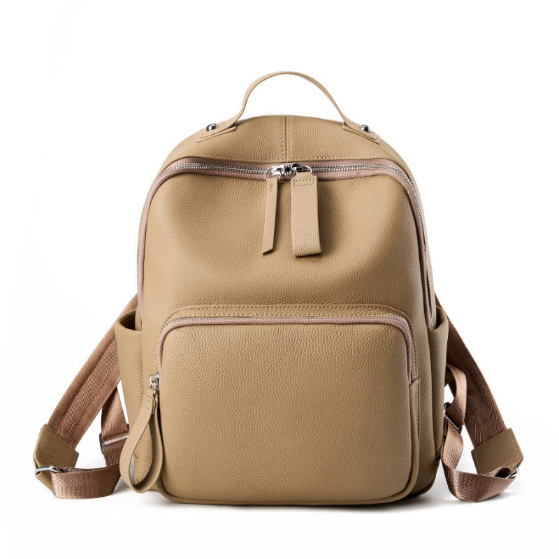 Women Fashion Plain Cowhide Leather Casual Backpack-RAIIFY