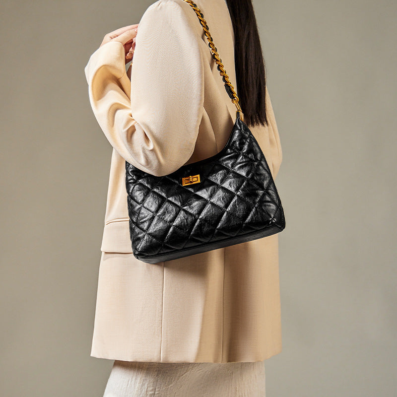 Women's Stylish Quilted Leather Chain Straps Shoulder Bag-RAIIFY