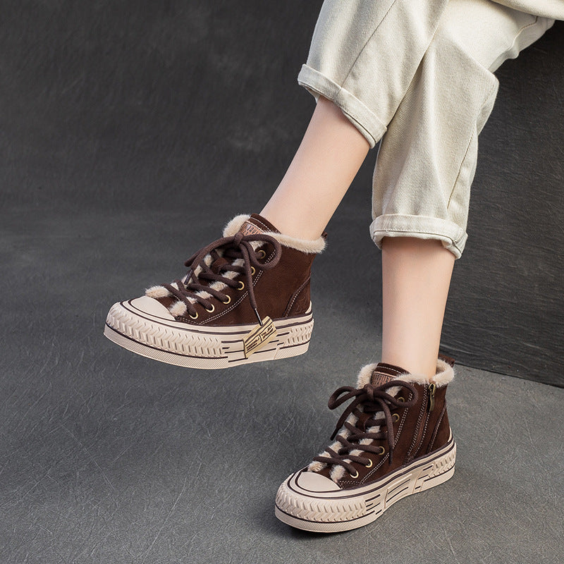 Women Fashion Leather Warm Furred Casual Shoes-RAIIFY