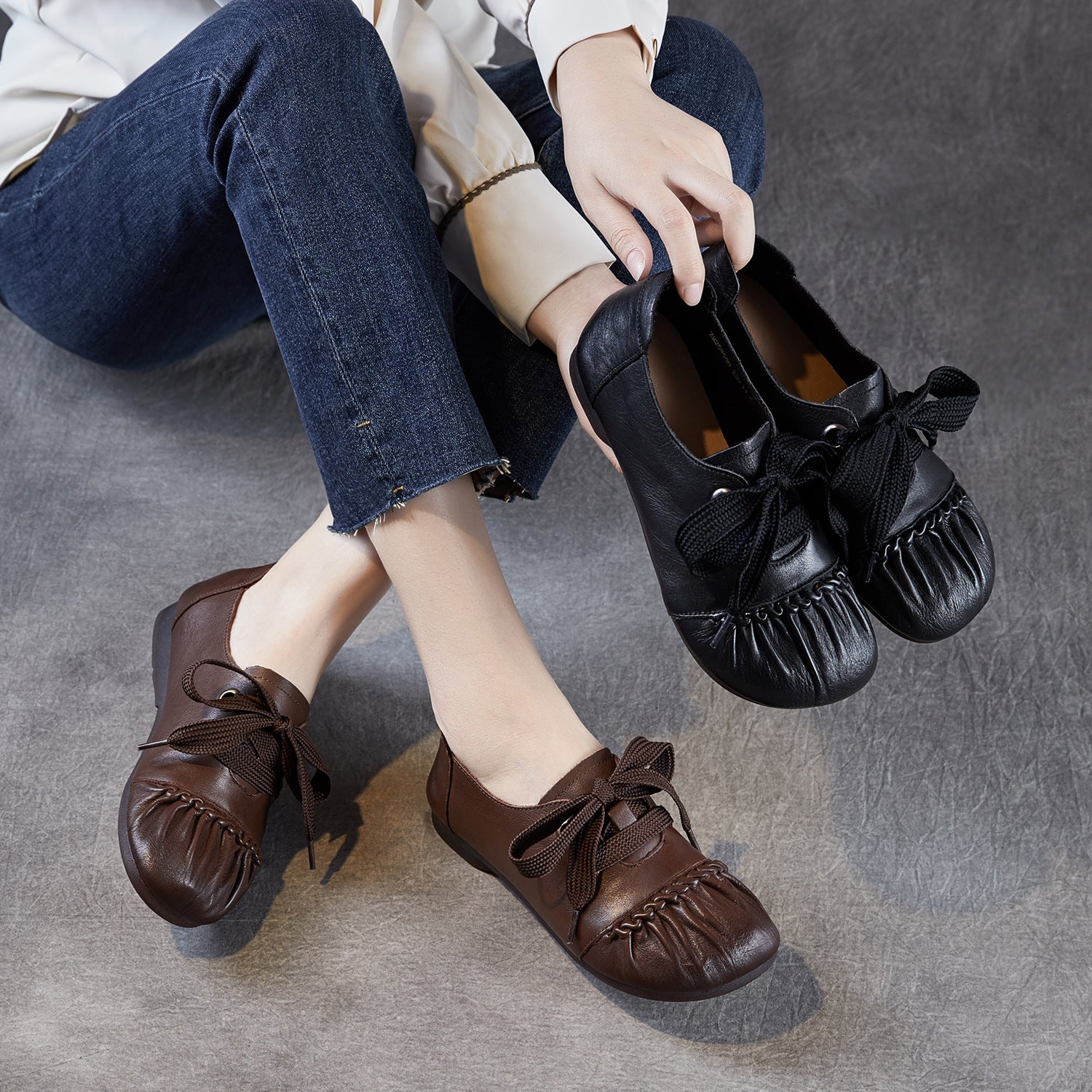 Women's Handmade Vintage Leather Lace-up Casual Shoes-RAIIFY