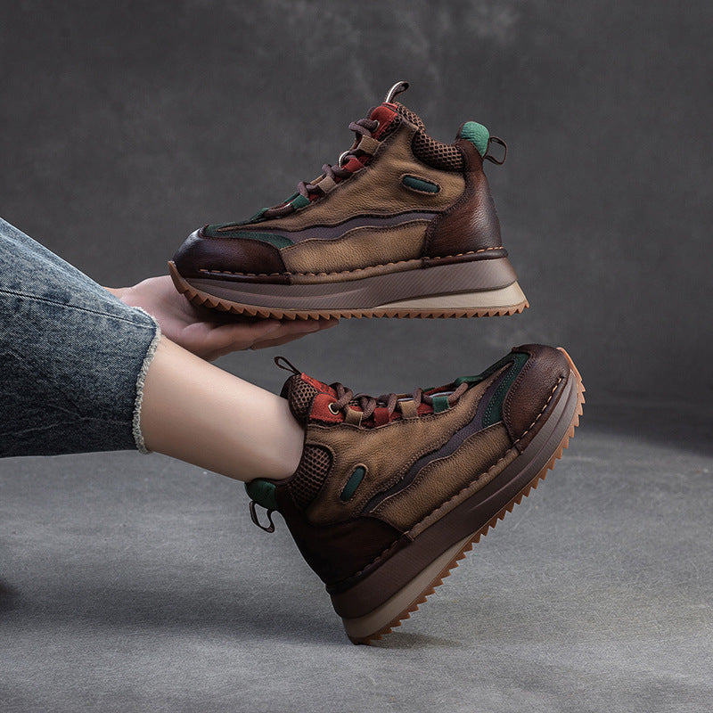 Women Fashion Color Matching Leather Ankle Boots-RAIIFY